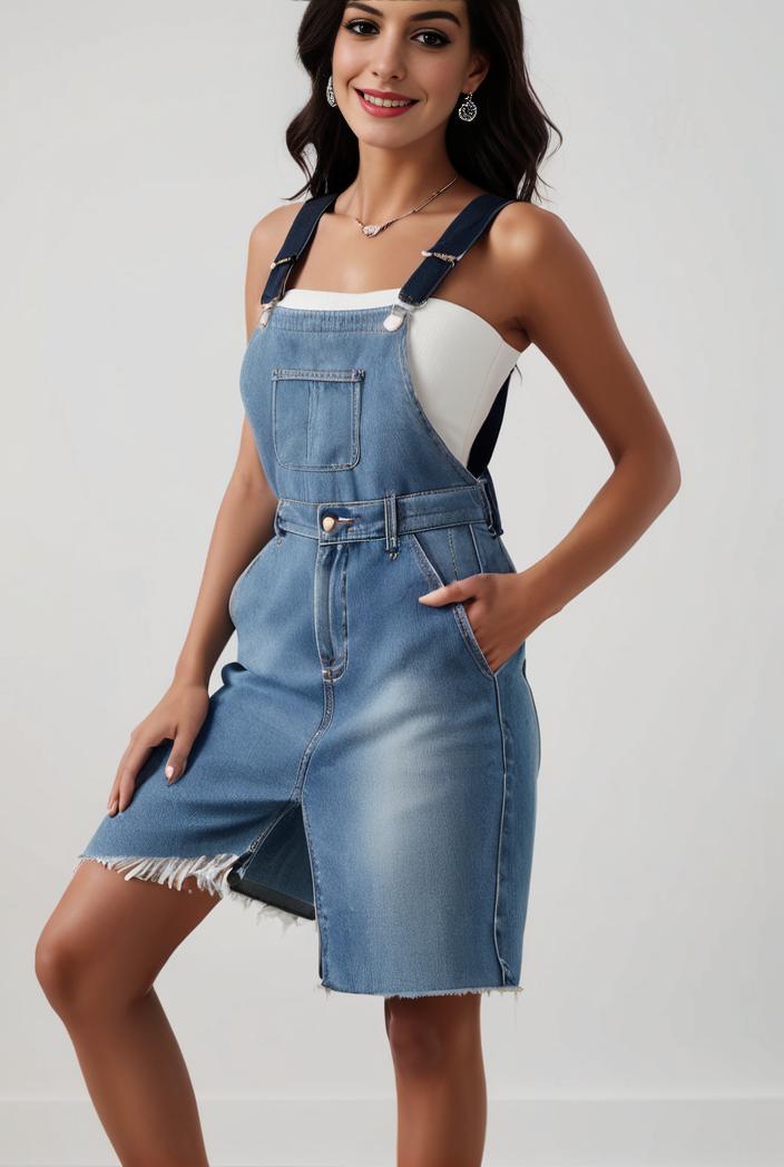 blue denim jumpsuit with distressed ripped details for women 115948