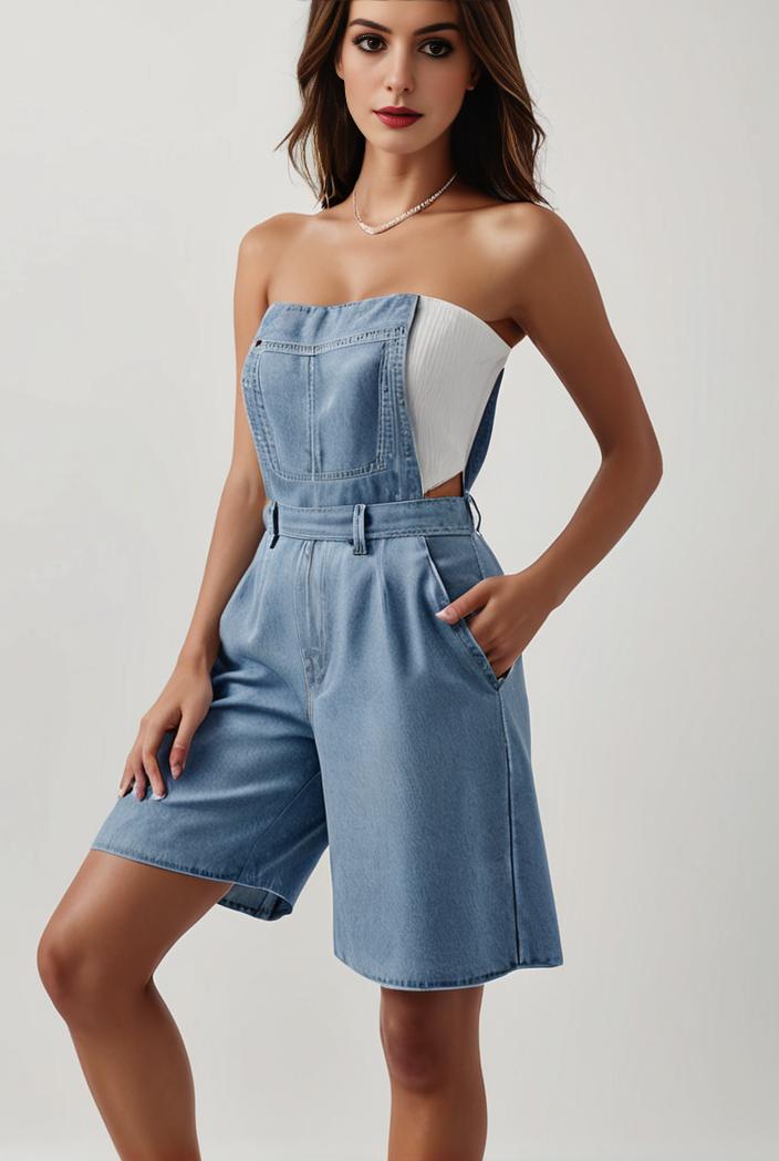 blue denim jumpsuit with distressed ripped details for women 115950
