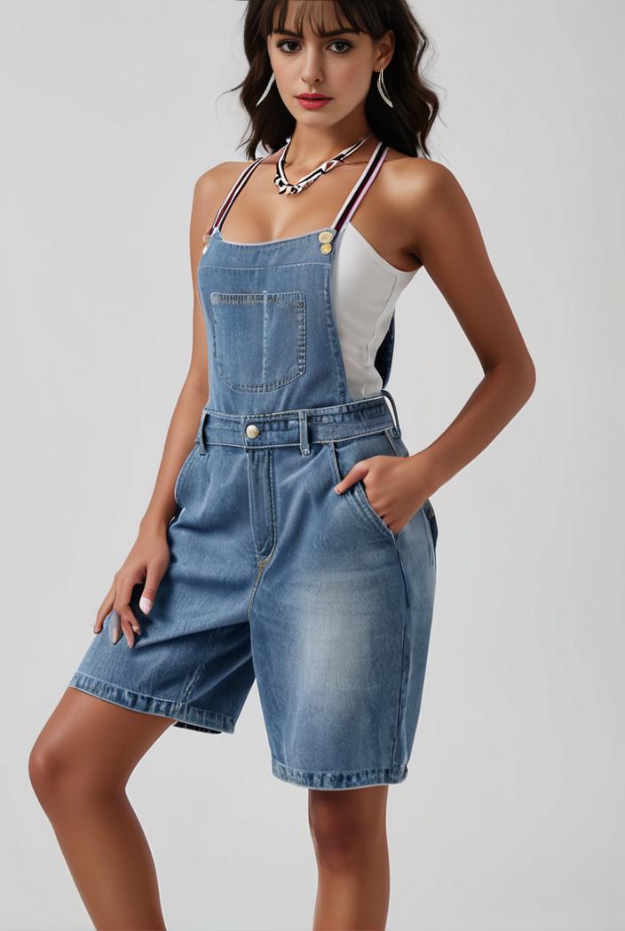 blue denim jumpsuit with distressed ripped details for women 115951