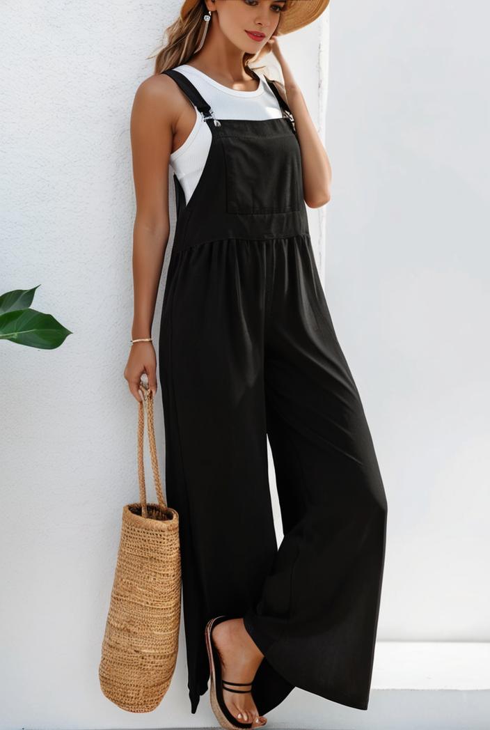 boho sleeveless long jumpsuit with pockets women s casual baggy overall 116942