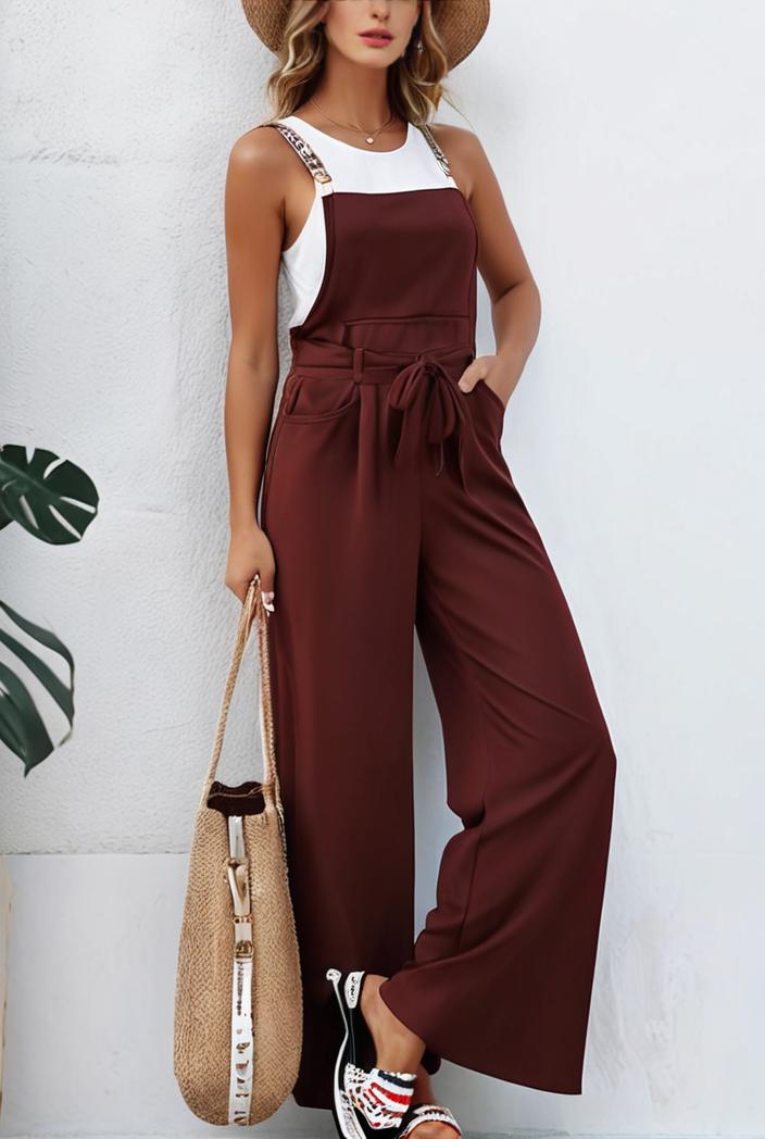 boho sleeveless long jumpsuit with pockets women s casual baggy overall 116954