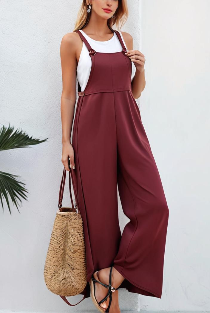 boho sleeveless long jumpsuit with pockets women s casual baggy overall 116955