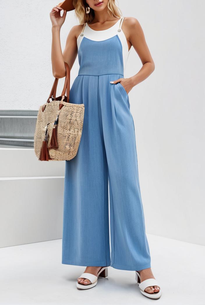 boho sleeveless long jumpsuit with pockets women s casual baggy overall 116967