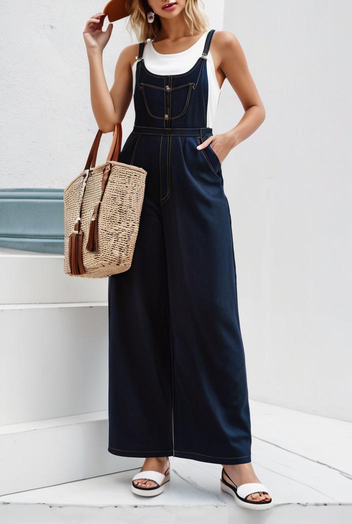 boho sleeveless long jumpsuit with pockets women s casual baggy overall 117015