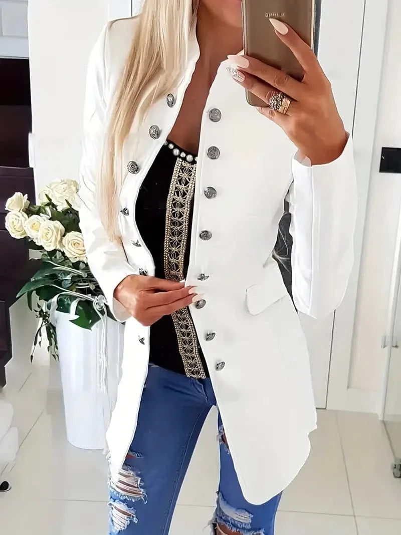 Solid Button Front Jacket - Stylish Open Front Long Sleeve Outerwear for Women