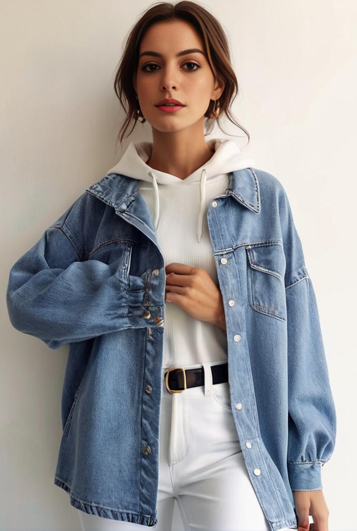 denim coat with flap pockets and lapel casual women s jacket in blue 123777