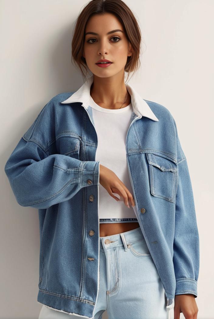 denim coat with flap pockets and lapel casual women s jacket in blue 123778