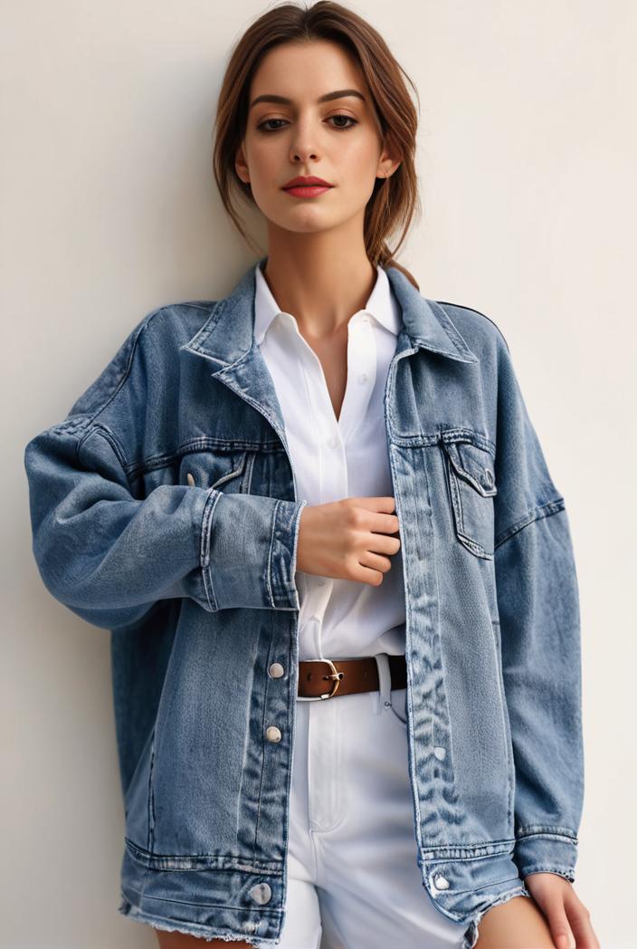 denim coat with flap pockets and lapel casual women s jacket in blue 123779
