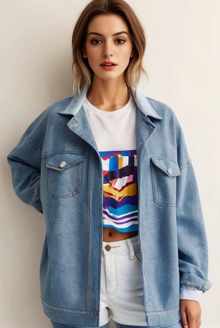 denim coat with flap pockets and lapel casual women s jacket in blue 123780