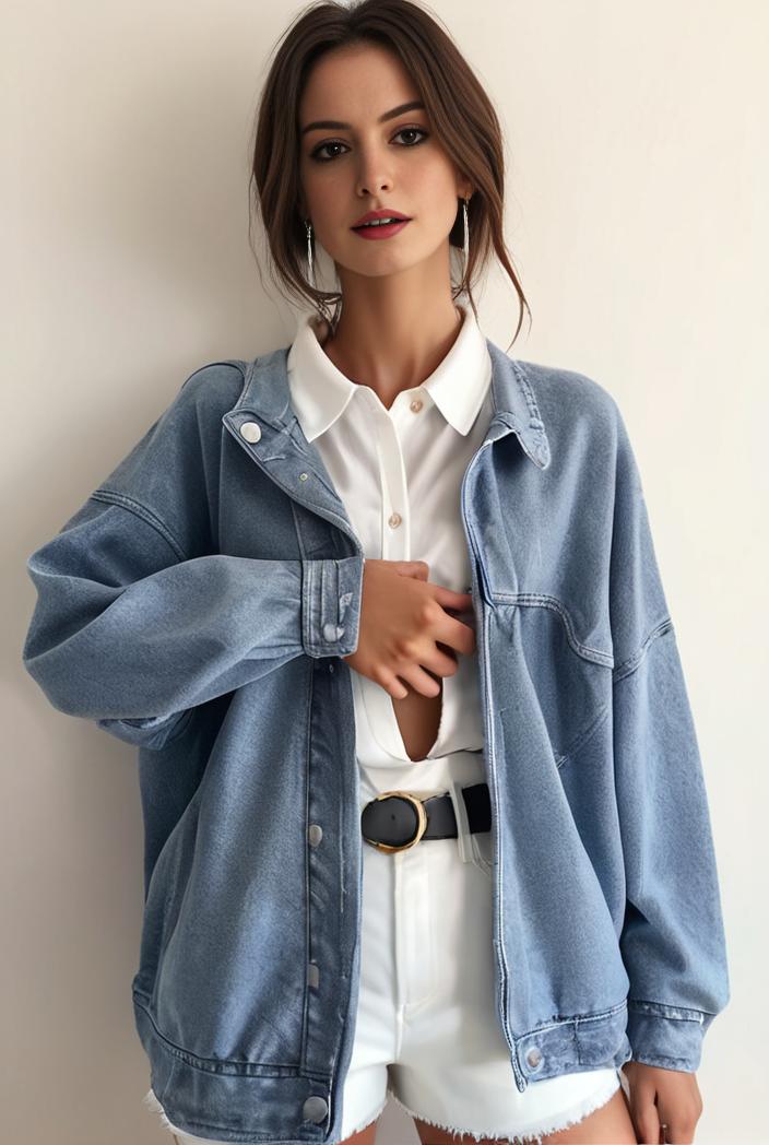 denim coat with flap pockets and lapel casual women s jacket in blue 123781