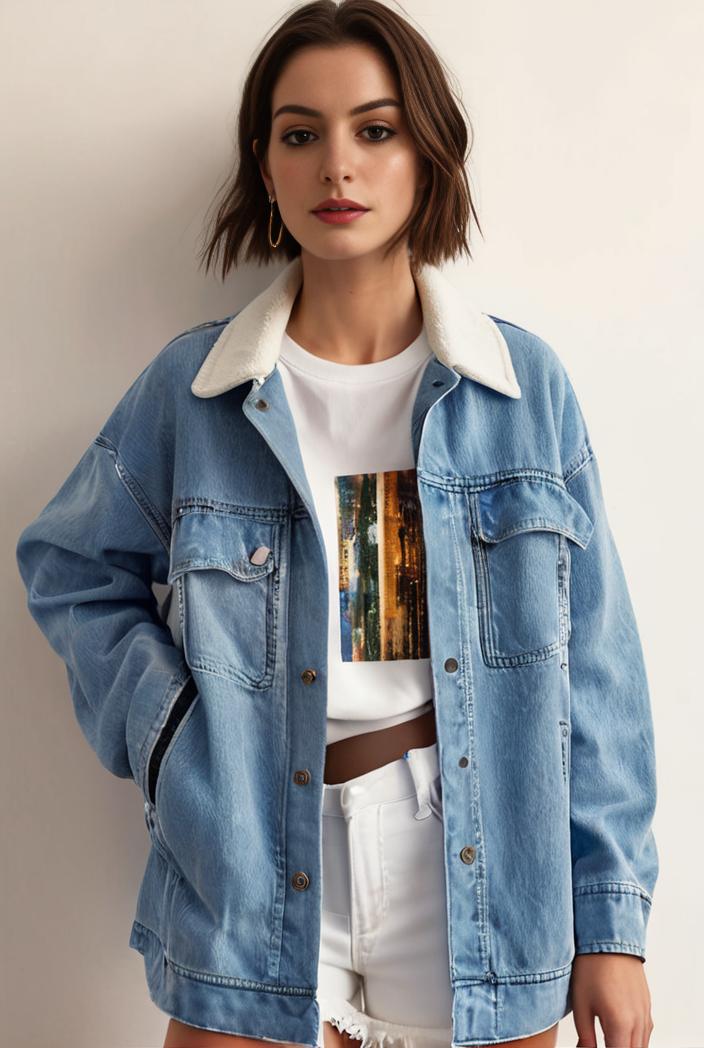 denim coat with flap pockets and lapel casual women s jacket in blue 123782