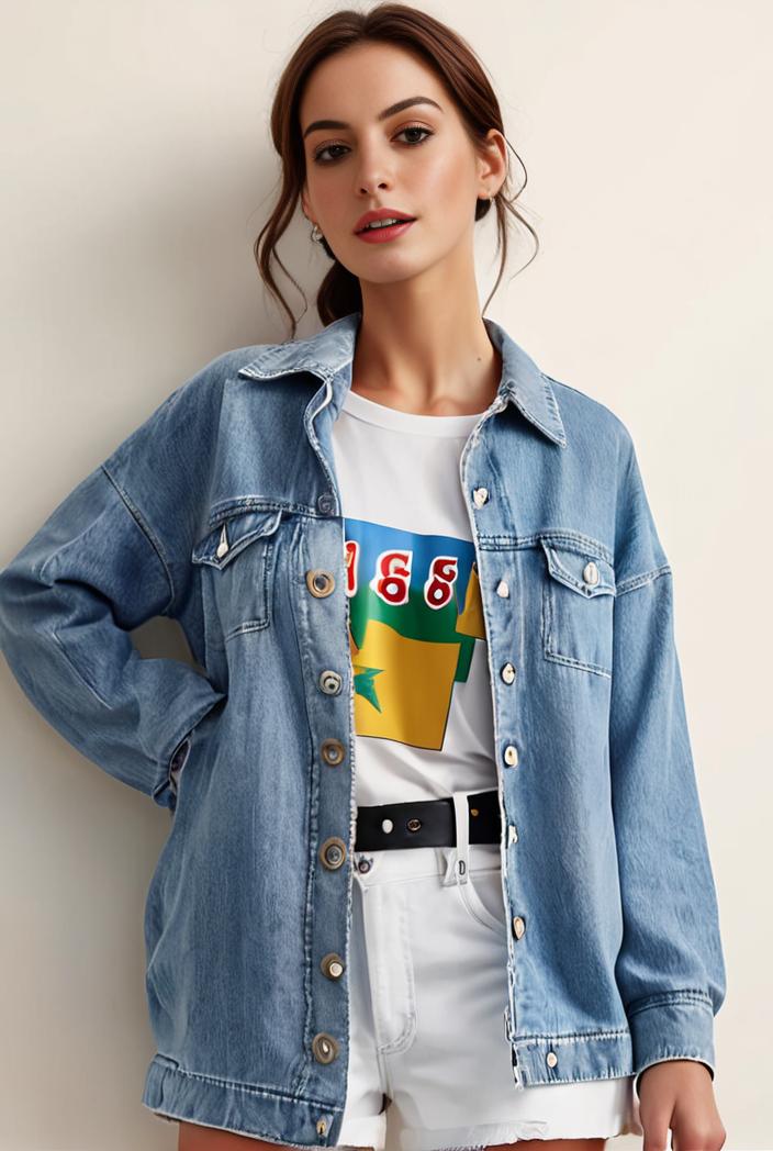 denim coat with flap pockets and lapel casual women s jacket in blue 123783