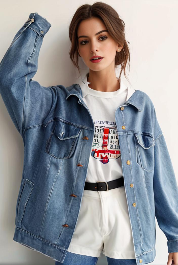 denim coat with flap pockets and lapel casual women s jacket in blue 123785