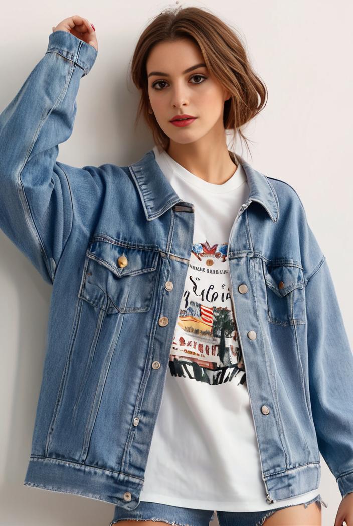 denim coat with flap pockets and lapel casual women s jacket in blue 123787