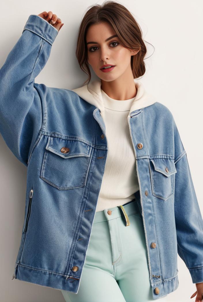 denim coat with flap pockets and lapel casual women s jacket in blue 123789