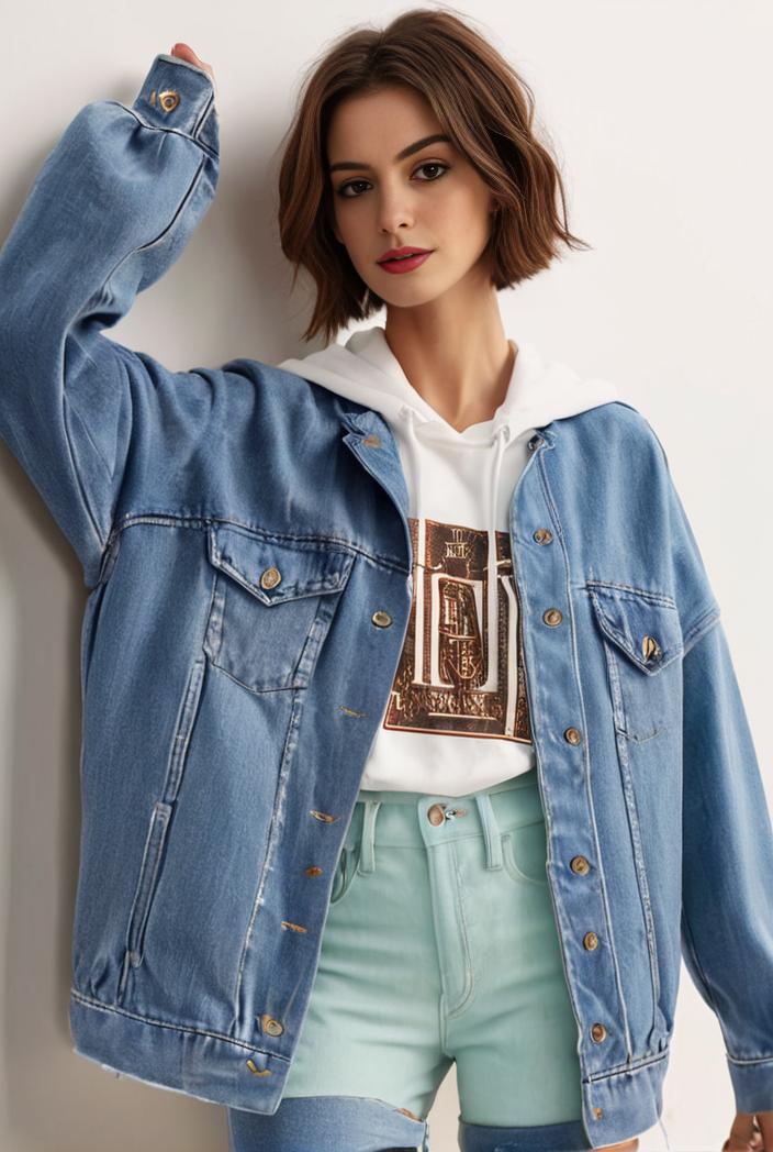 denim coat with flap pockets and lapel casual women s jacket in blue 123790