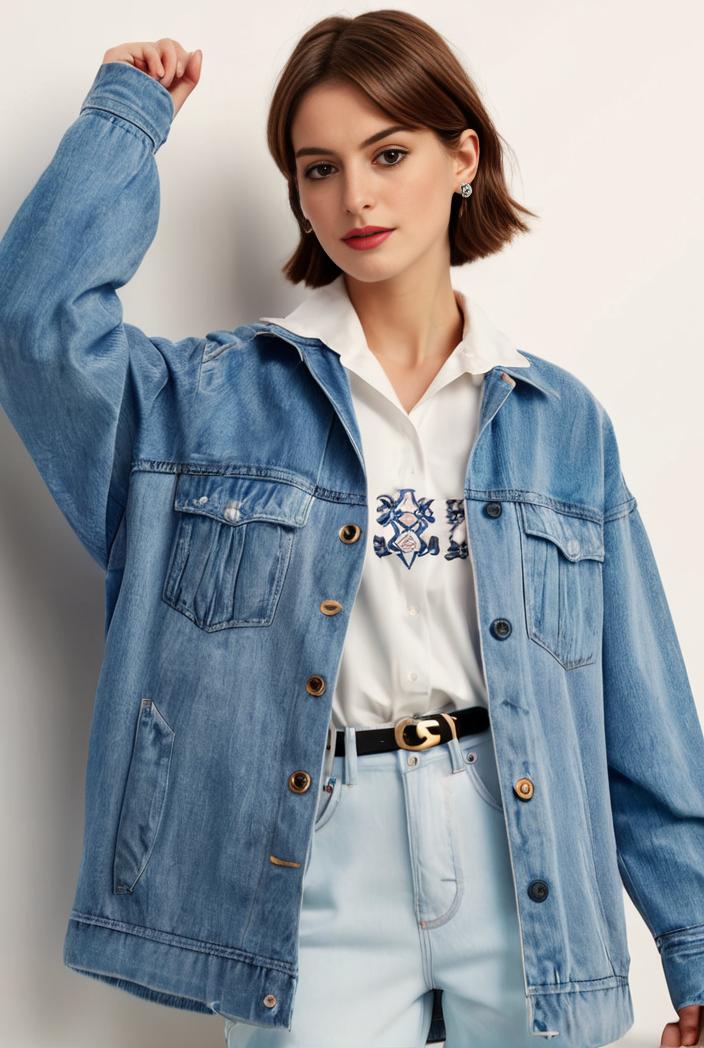 denim coat with flap pockets and lapel casual women s jacket in blue 123791