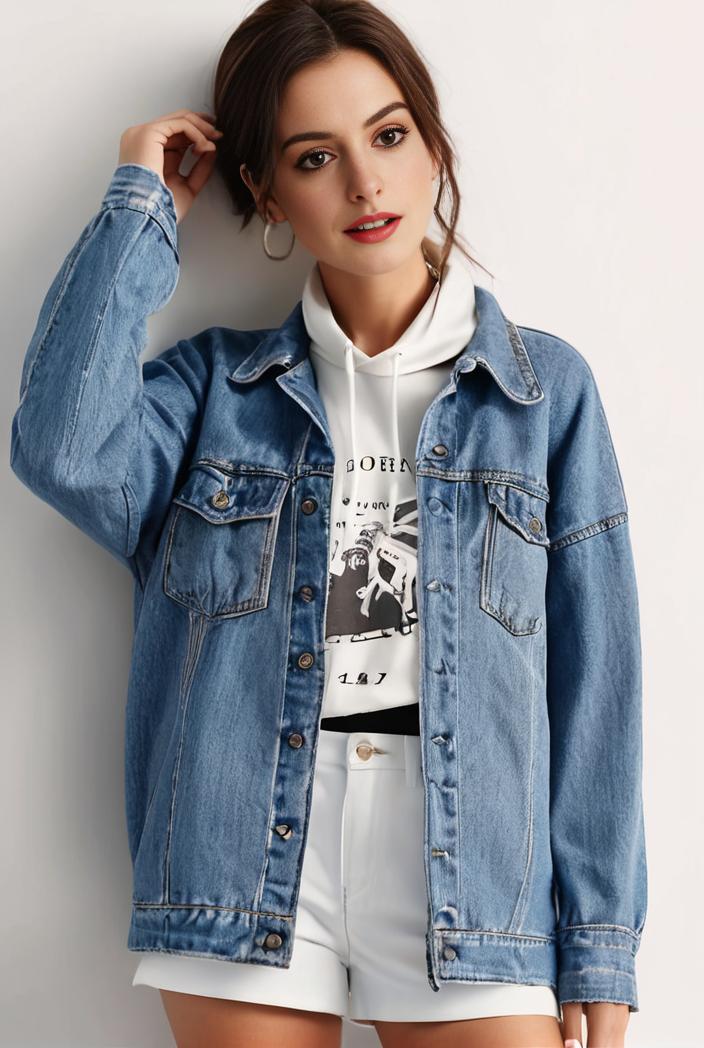 denim coat with flap pockets and lapel casual women s jacket in blue 123795