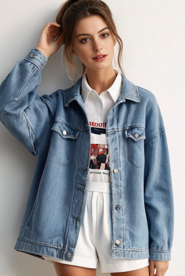 denim coat with flap pockets and lapel casual women s jacket in blue 123800