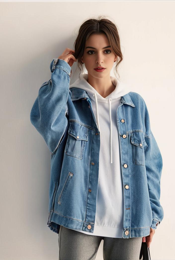 denim coat with flap pockets and lapel casual women s jacket in blue 123806