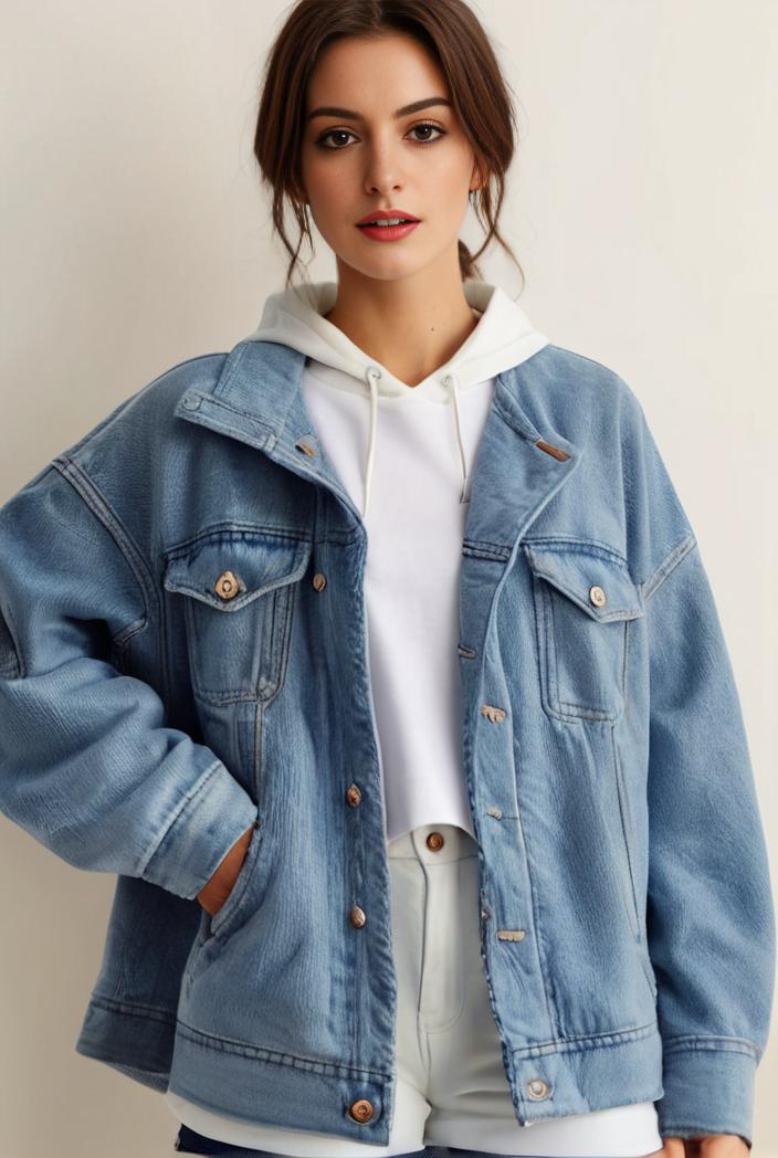 denim coat with flap pockets and lapel casual women s jacket in blue 123812