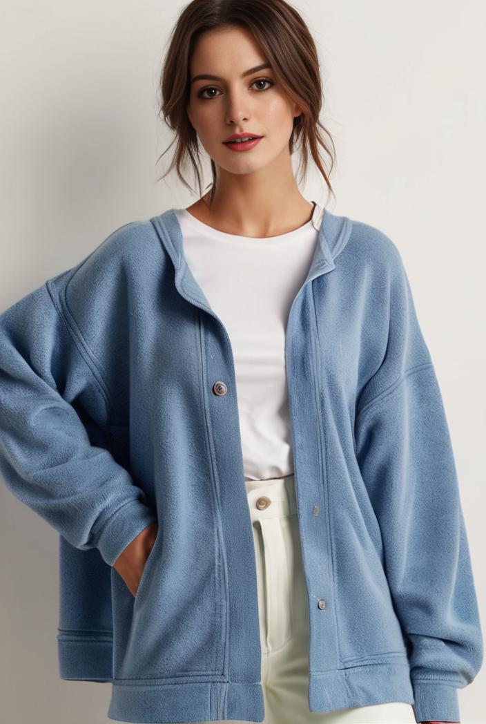 denim coat with flap pockets and lapel casual women s jacket in blue 123813