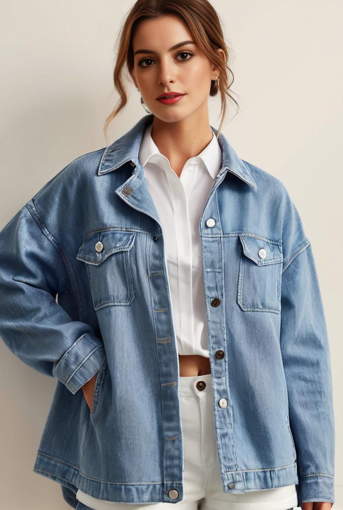 denim coat with flap pockets and lapel casual women s jacket in blue 123815