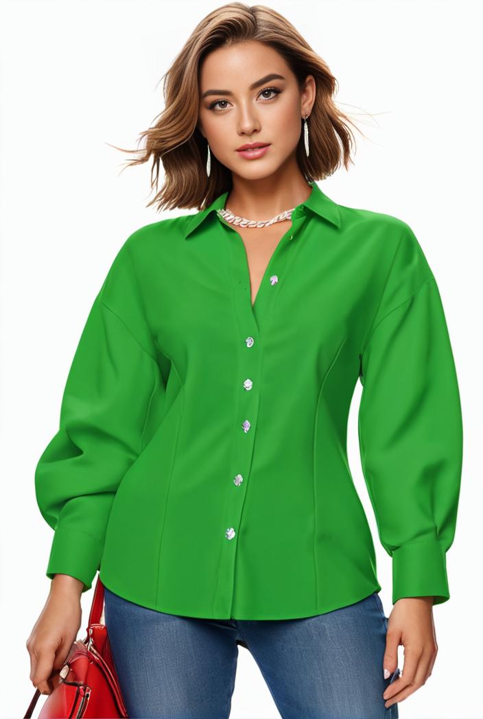 plus size casual blouse women s plus solid button up lantern sleeve turn down collar nipped waist blouse 108228