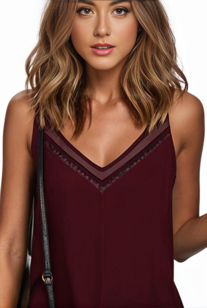 plus size casual cami top women s plus plain contrast mesh v neck semi sheer cami top 108275