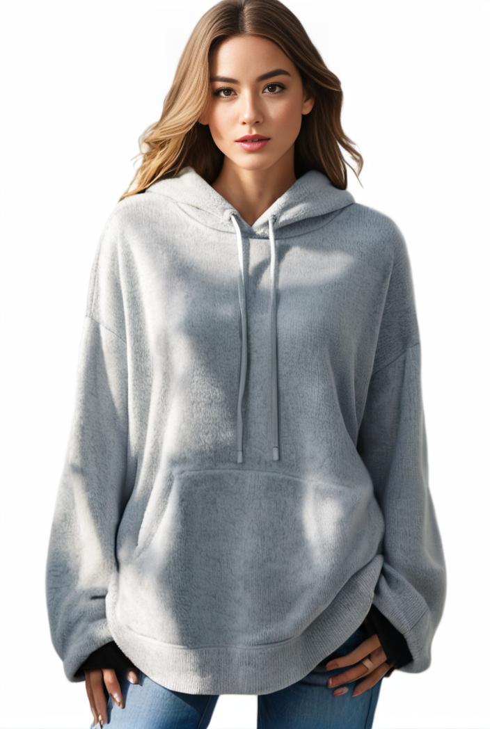 plus size casual hoodie women s plus solid ribbed long sleeve slight stretch hoodie drawstring sweatshirt 108364
