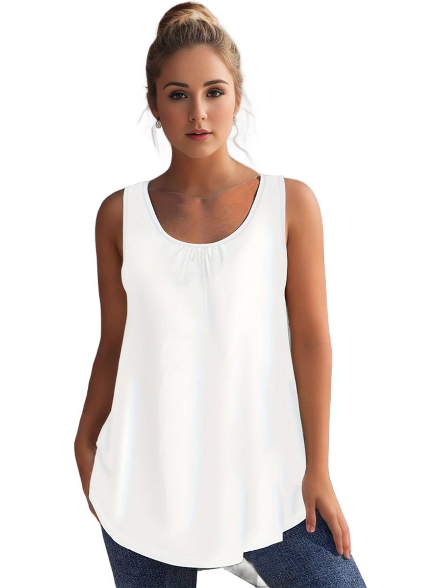 Ruched Round Neck Plus Size Tank Top with Medium Stretch