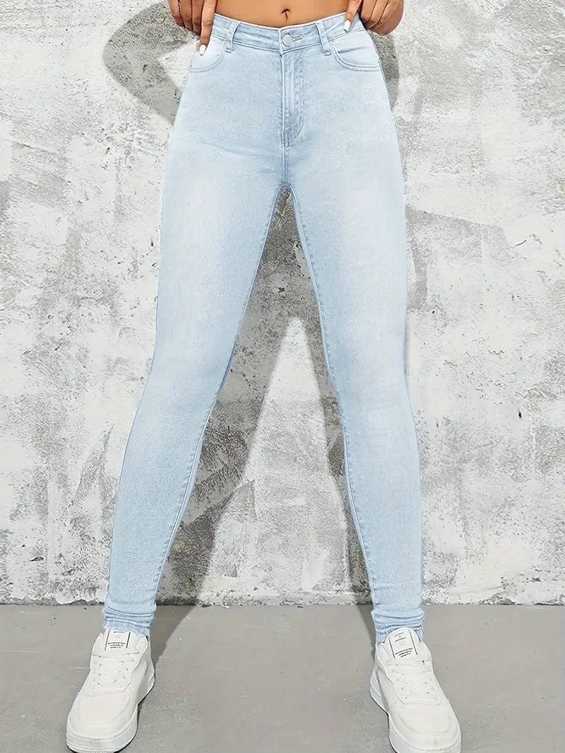 Navy High-Rise Skinny Jeans with Stretch Fit Slash Pockets - Stylish Denim Pants for Women