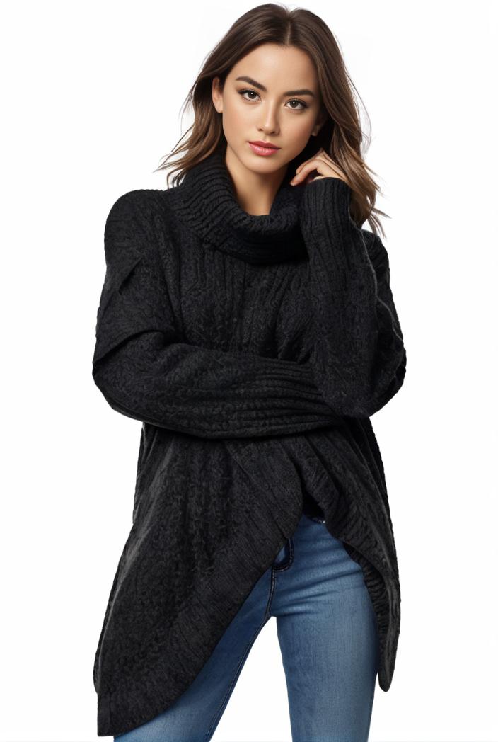 plus size casual sweater women s plus solid tassel trim long sleeve cowl neck high stretch jumper 108553