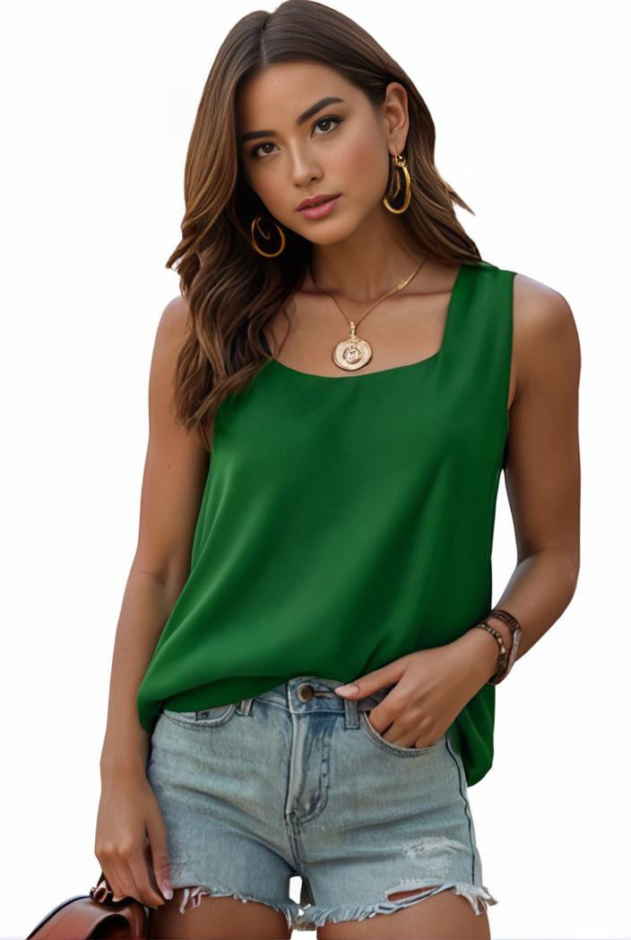plus size casual tank top women s plus solid square neck pleated medium stretch tank top 108948
