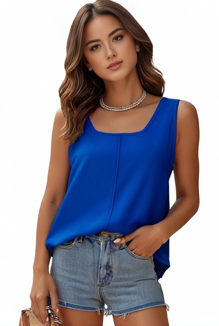 plus size casual tank top women s plus solid square neck pleated medium stretch tank top 108960