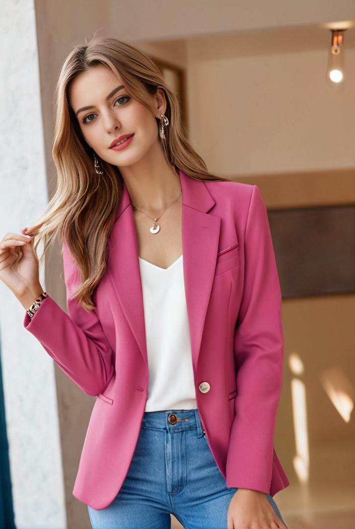 ladies solid button up blazer with long sleeves casual lapel design 132879