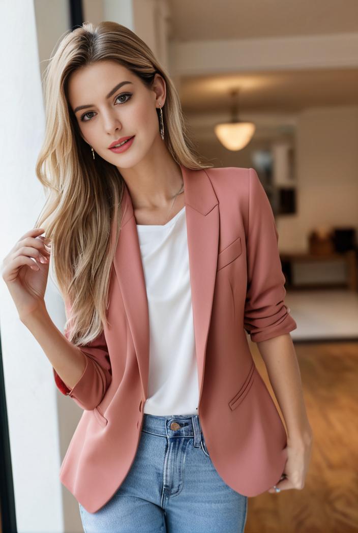 ladies solid button up blazer with long sleeves casual lapel design 132880