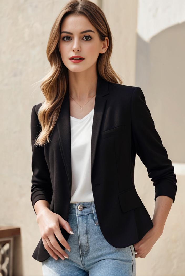 ladies solid button up blazer with long sleeves casual lapel design 132896