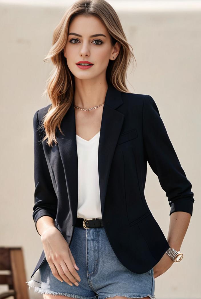 ladies solid button up blazer with long sleeves casual lapel design 132900