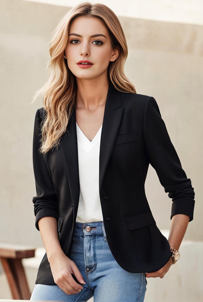 ladies solid button up blazer with long sleeves casual lapel design 132901