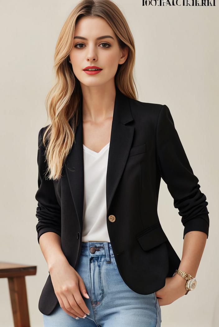 ladies solid button up blazer with long sleeves casual lapel design 132902
