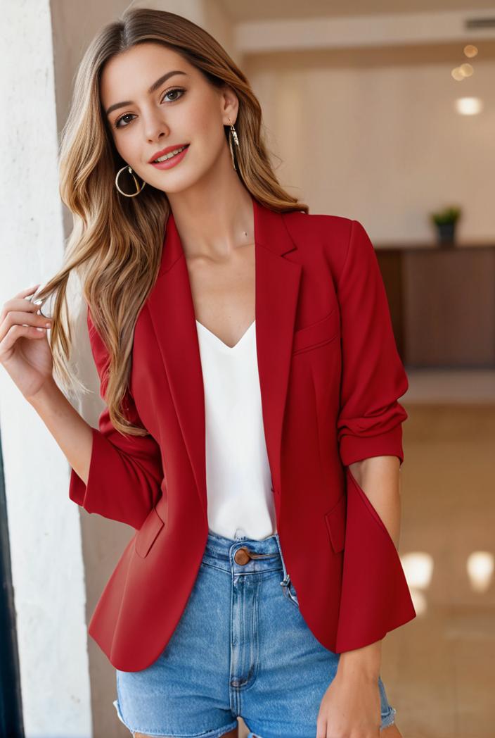 ladies solid button up blazer with long sleeves casual lapel design 132903
