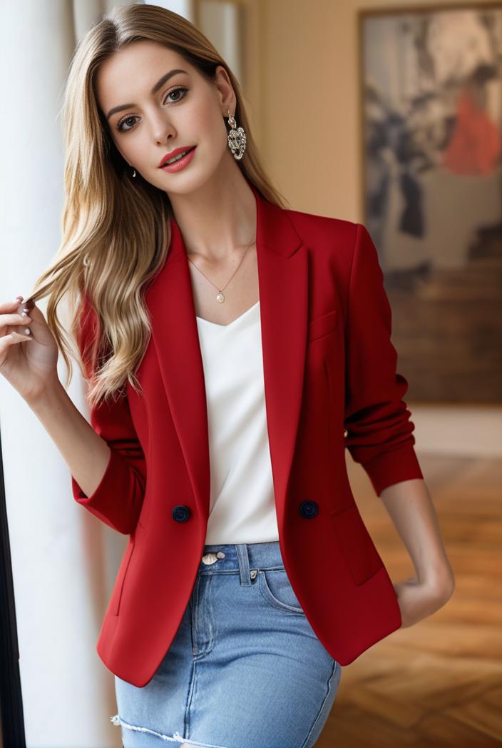 ladies solid button up blazer with long sleeves casual lapel design 132905