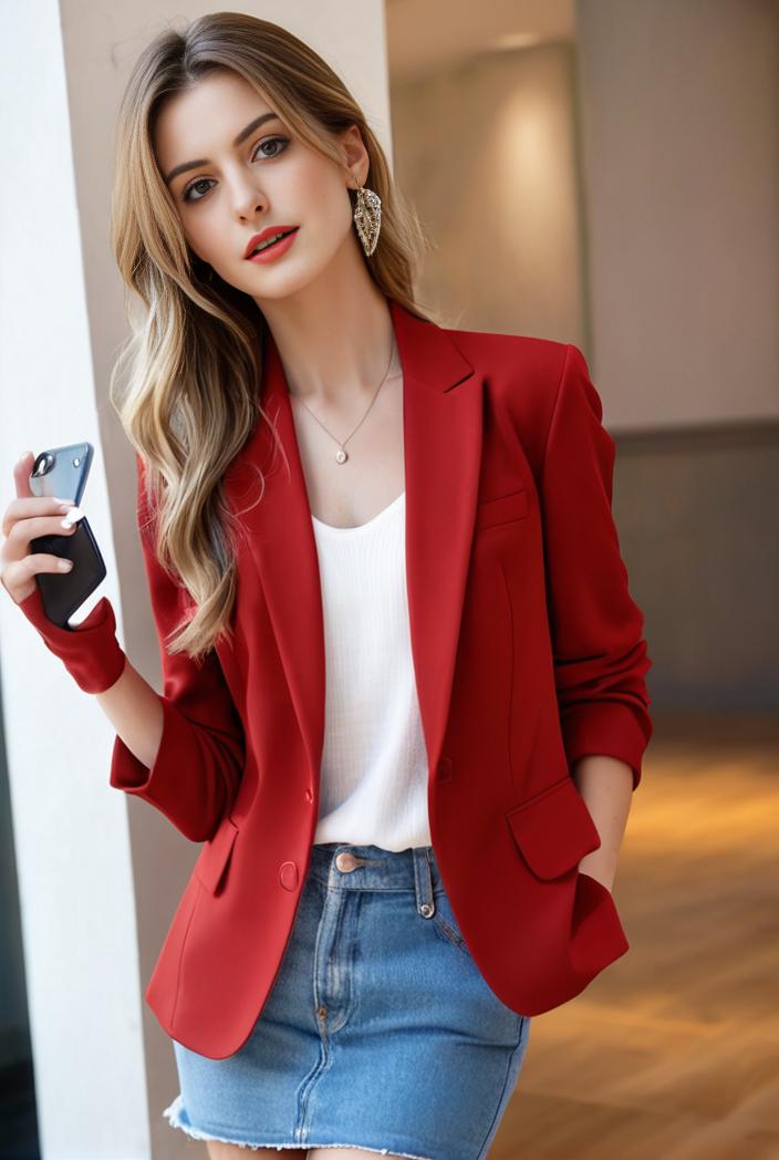 ladies solid button up blazer with long sleeves casual lapel design 132906