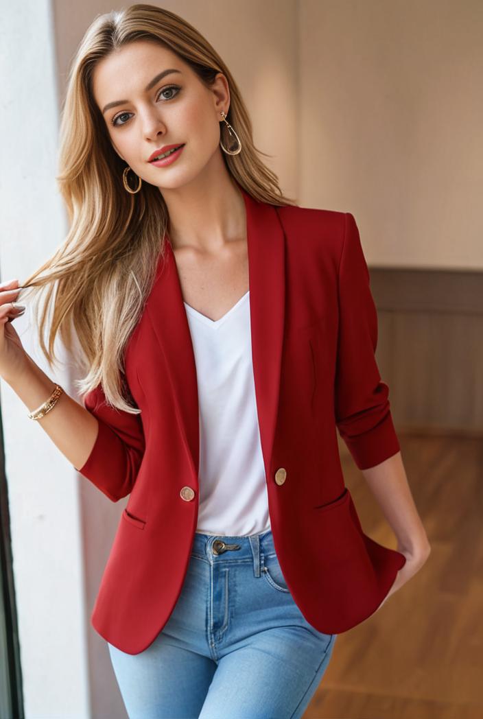 ladies solid button up blazer with long sleeves casual lapel design 132907
