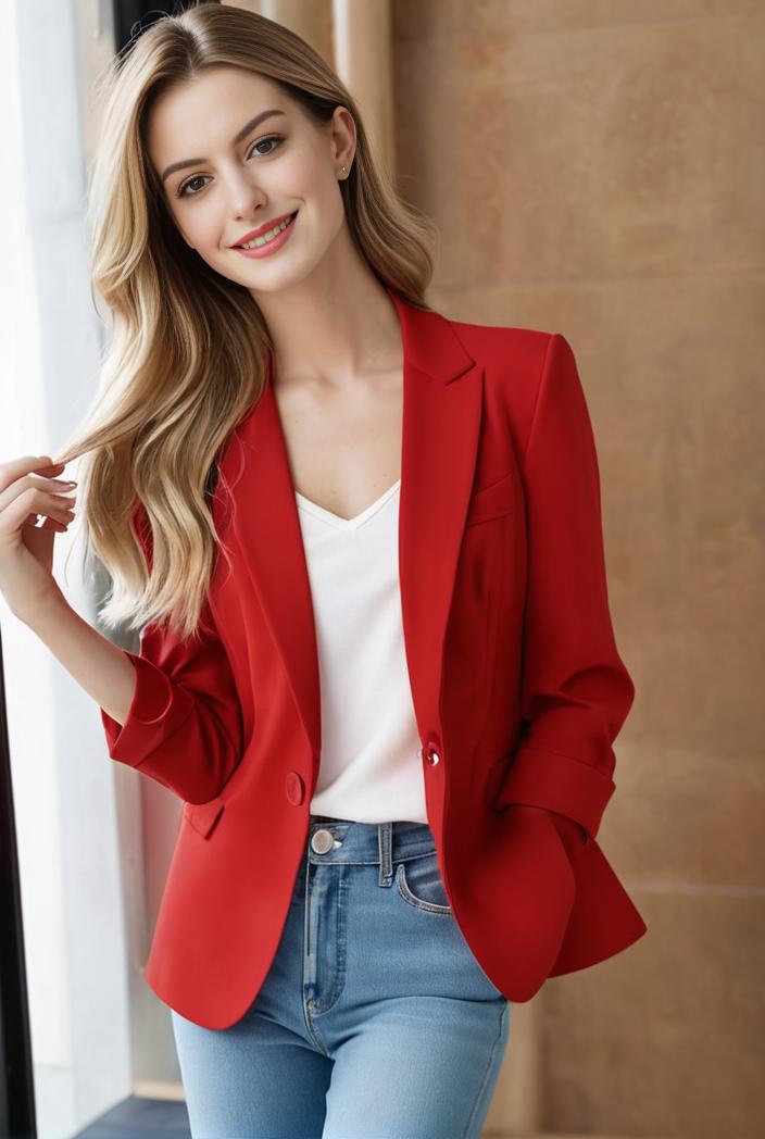 ladies solid button up blazer with long sleeves casual lapel design 132908