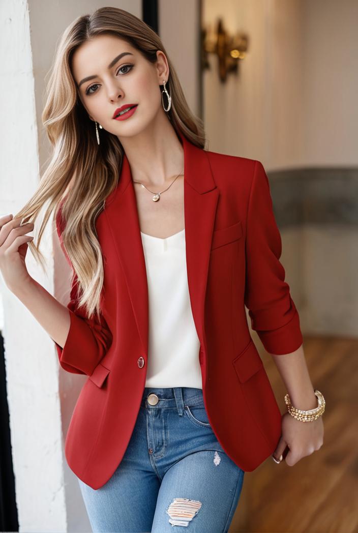 ladies solid button up blazer with long sleeves casual lapel design 132909