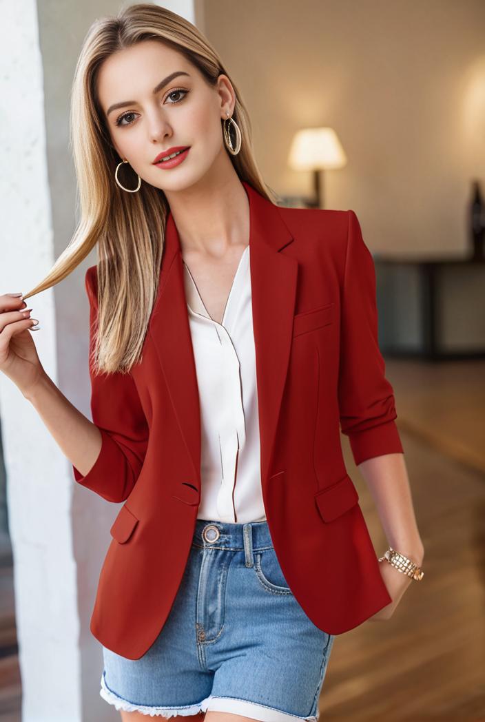 ladies solid button up blazer with long sleeves casual lapel design 132910