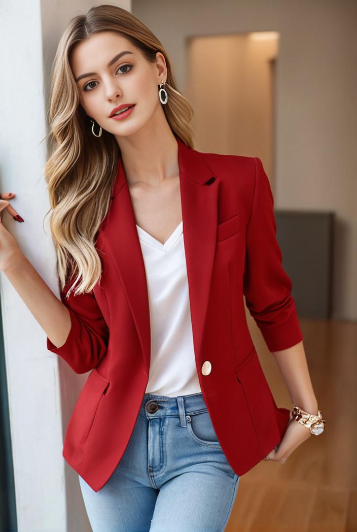 ladies solid button up blazer with long sleeves casual lapel design 132911