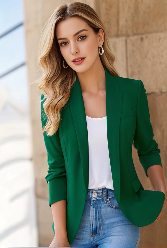 ladies solid button up blazer with long sleeves casual lapel design 132915